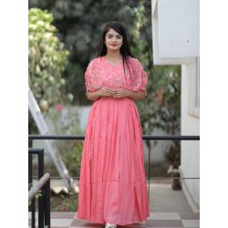 Women Pink Handwork Printed Georgette Gown