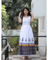 Women White Cotton Embroidered Mirror Work Gown