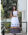 Women White Cotton Embroidered Mirror Work Gown