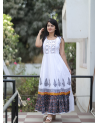 Women White Cotton Embroidered Mirror Work Gown