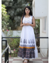 Women White Cotton Embroidered Mirror Work Gown